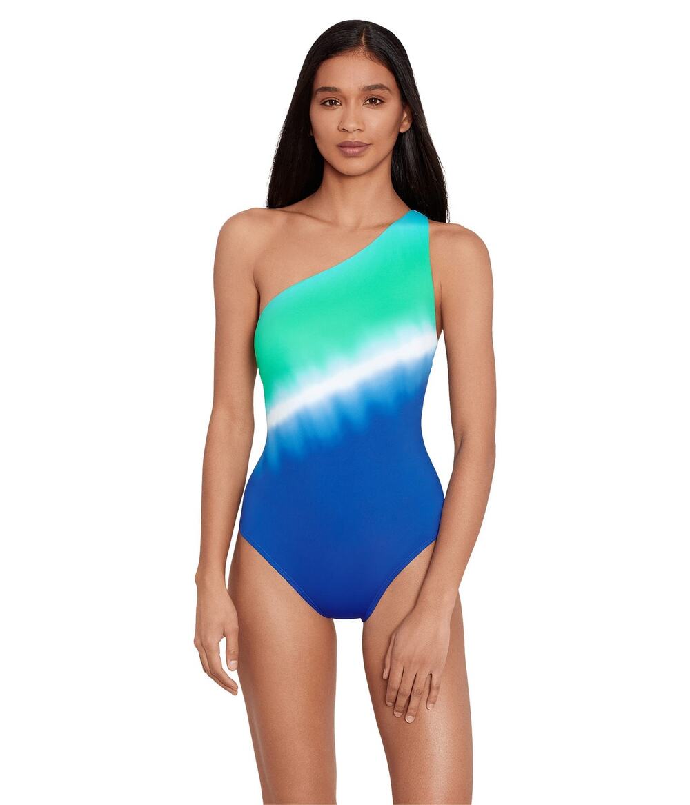 NEW Ralph Lauren Women's 12 Cabana Ombre One Shoulder One-Piece Swim Suit - Picture 1 of 10